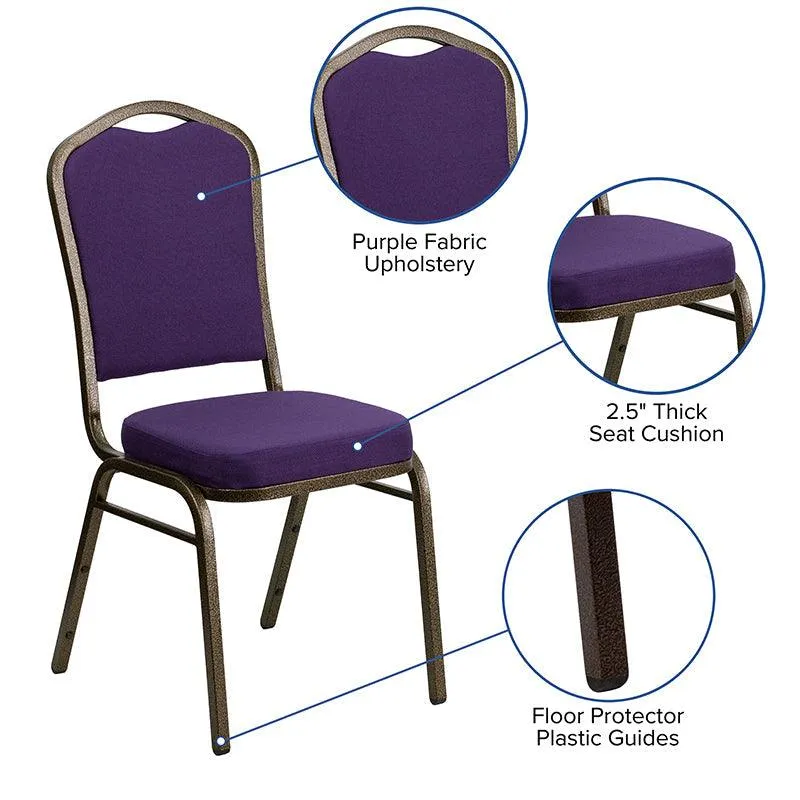 Purple Fabric Stacking Banquet Chair, Gold Frame