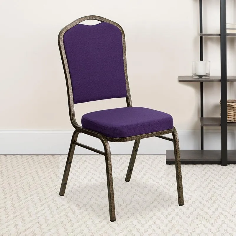 Purple Fabric Stacking Banquet Chair, Gold Frame