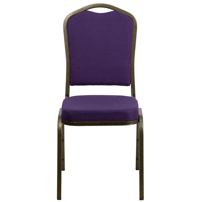 Purple Fabric Stacking Banquet Chair, Gold Frame