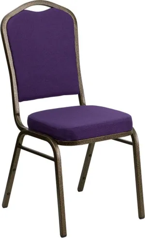 Purple Fabric Stacking Banquet Chair, Gold Frame