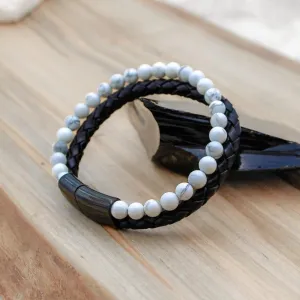 Quiet Mind White Howlite Leather Bracelet – Find Your Calm, Anytime, Anywhere