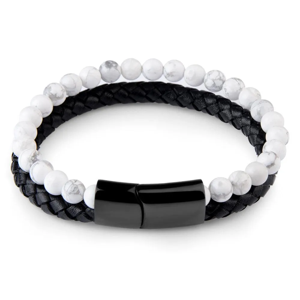 Quiet Mind White Howlite Leather Bracelet – Find Your Calm, Anytime, Anywhere