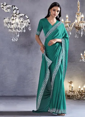 Rama Green Stone Work Embroidery Wedding Saree