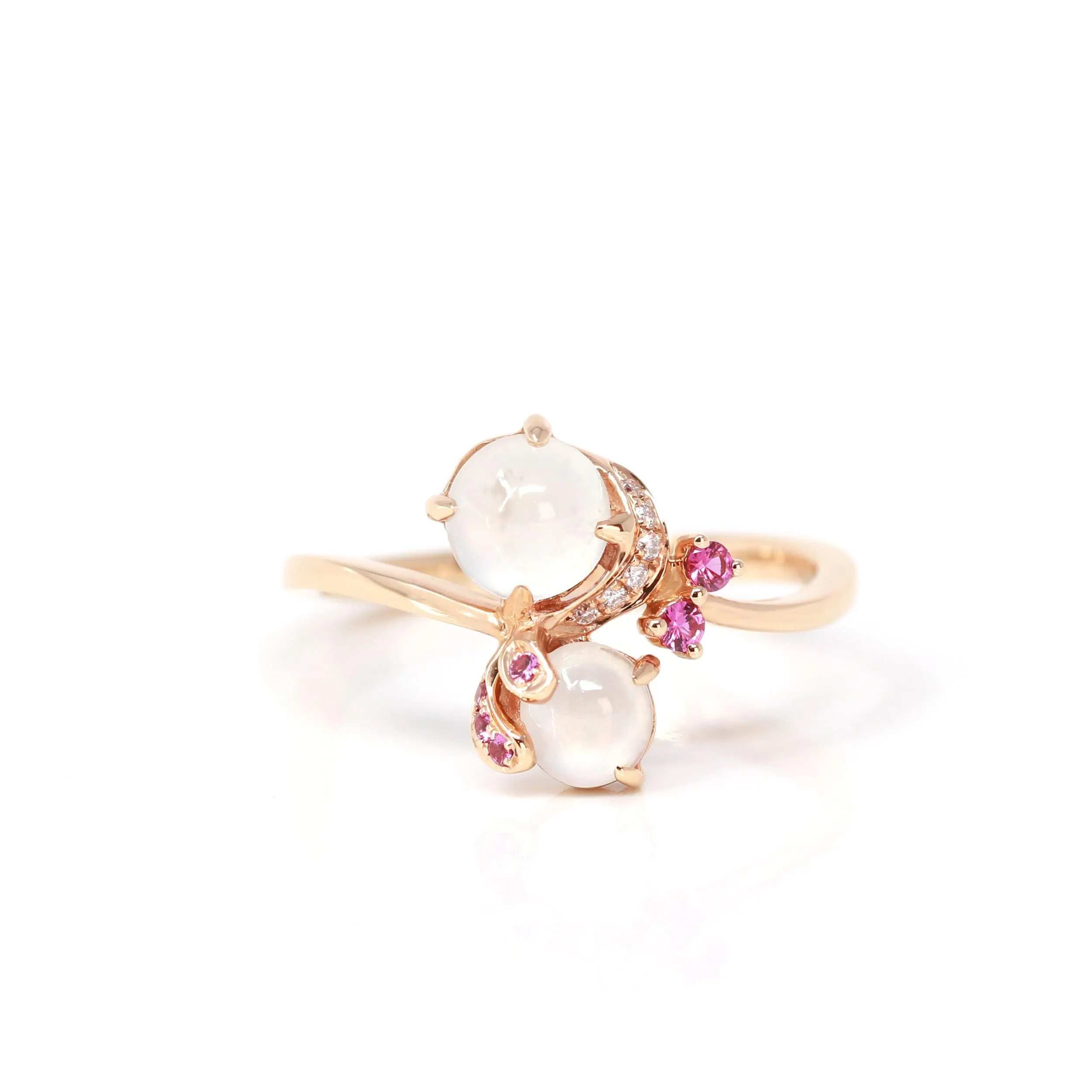 RealJade® "Amelie" 18k Rose Gold Natural Ice Jadeite Engagement Ring With Diamonds