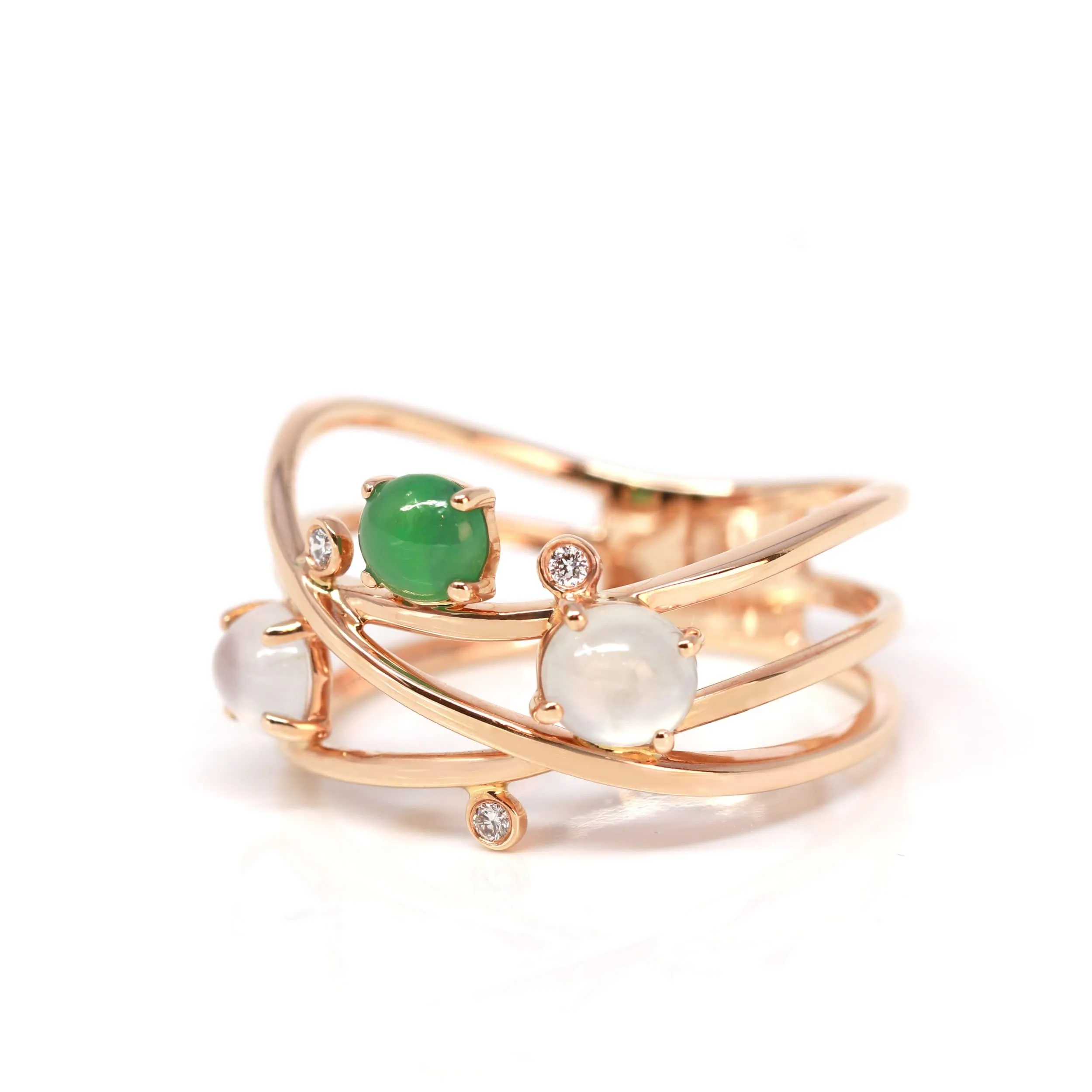 RealJade® "Bubble Collection" 18k Rose Gold Natural Ice/ Multi-Colored Jadeite Ring With Diamonds