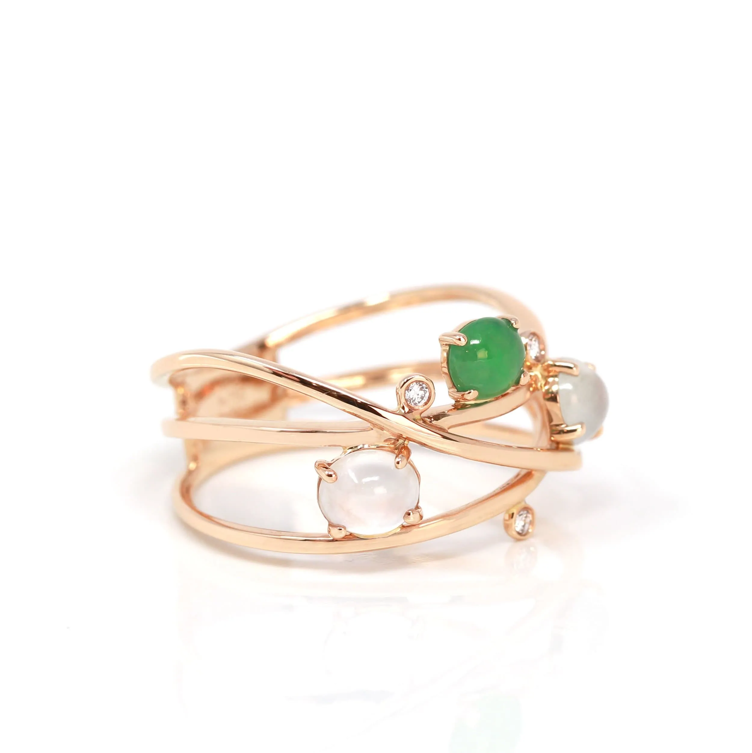 RealJade® "Bubble Collection" 18k Rose Gold Natural Ice/ Multi-Colored Jadeite Ring With Diamonds