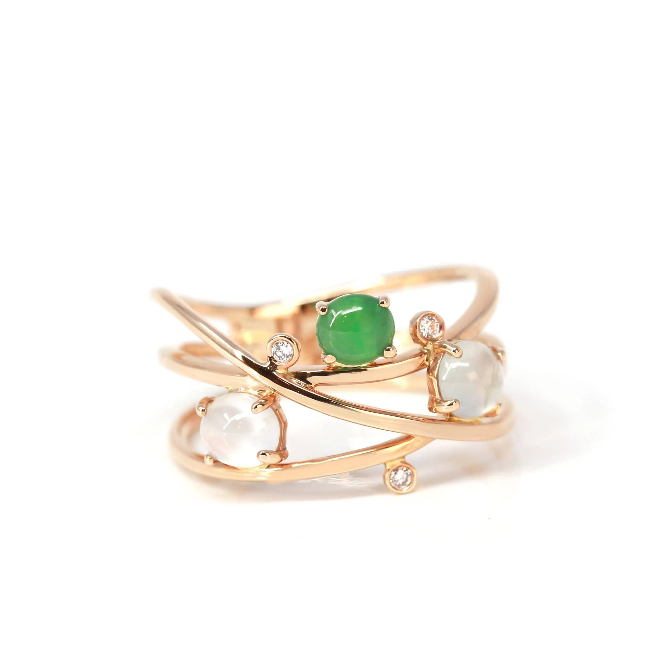 RealJade® "Bubble Collection" 18k Rose Gold Natural Ice/ Multi-Colored Jadeite Ring With Diamonds