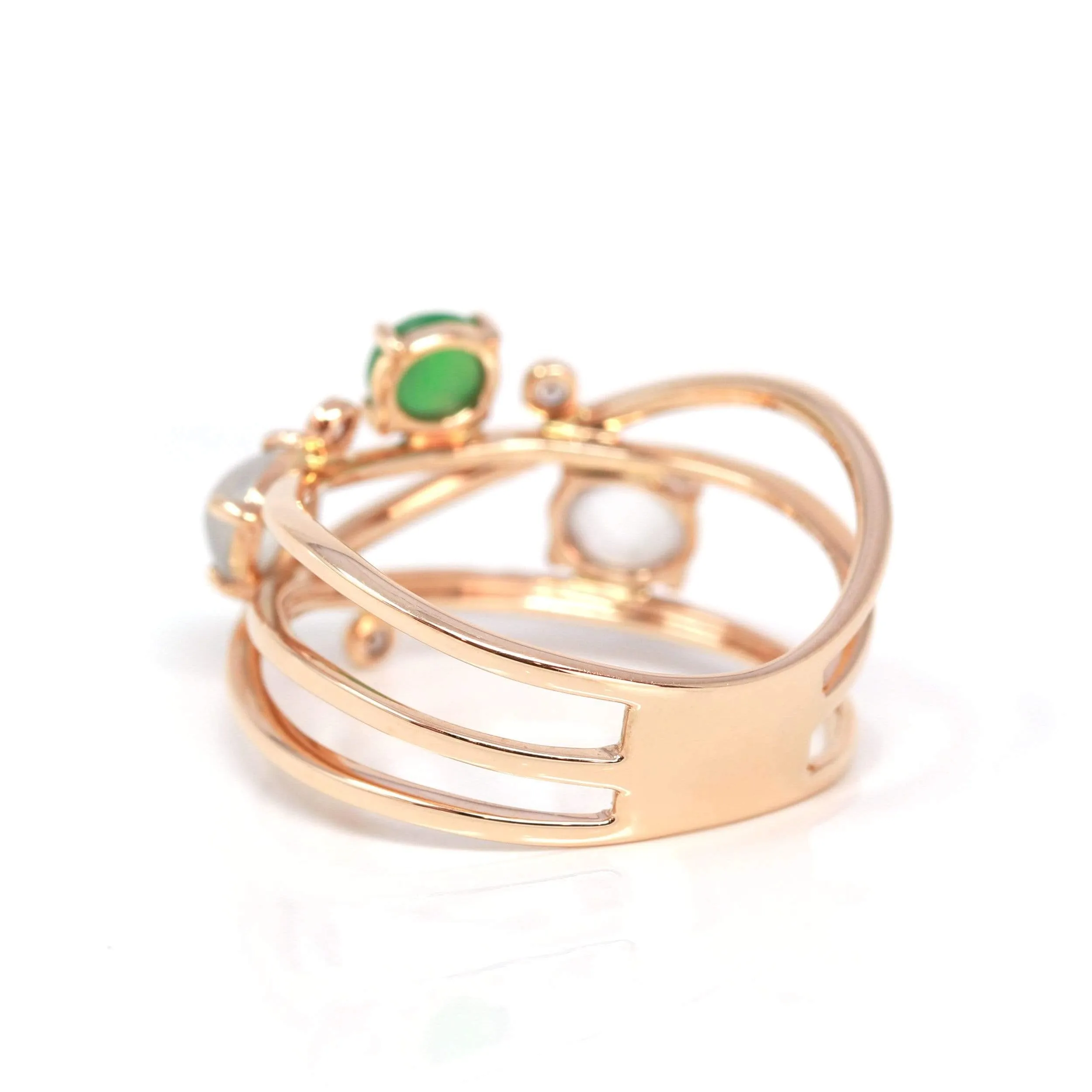 RealJade® "Bubble Collection" 18k Rose Gold Natural Ice/ Multi-Colored Jadeite Ring With Diamonds