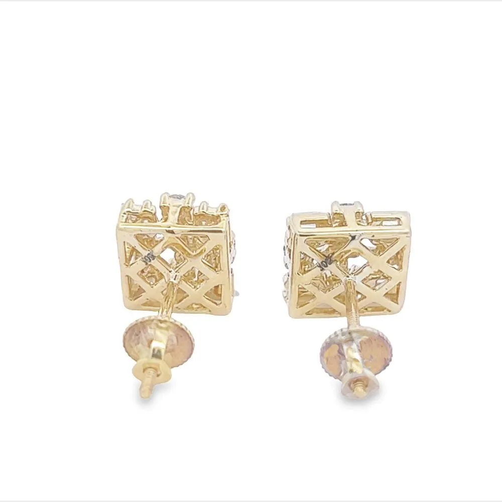 Rectangle Cluster Baguette Diamond Earrings .64cttw 10K Gold