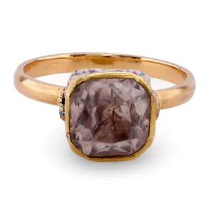 Renaissance Revival Antique Quartz 18K Yellow Gold Enamel Solitaire Ring