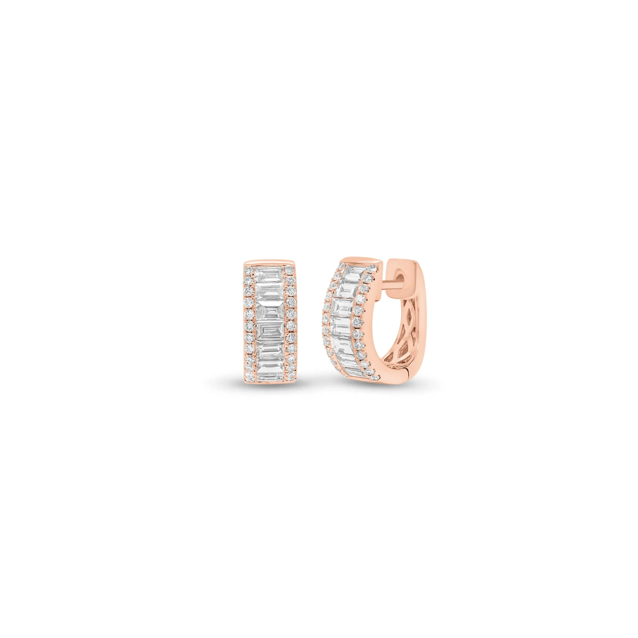 Round & Baguette Diamond Huggie Earrings