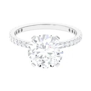 Round Cubic Zirconia Solitaire Engagement Ring with Side Stones