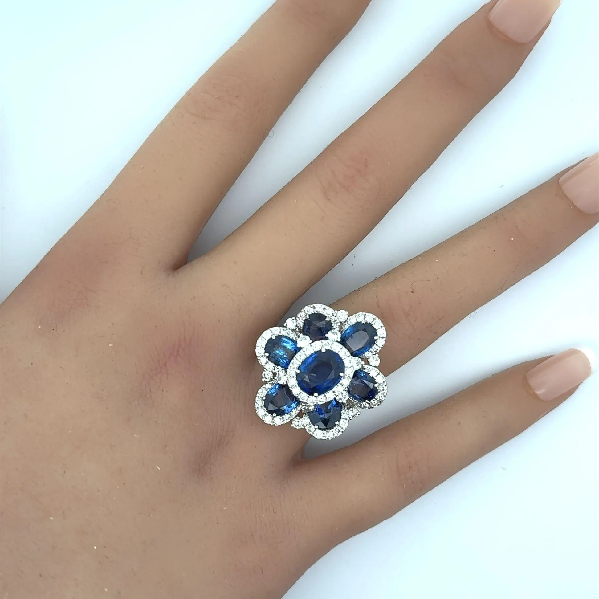 Sapphire Diamond 18k White Gold Flower Ring