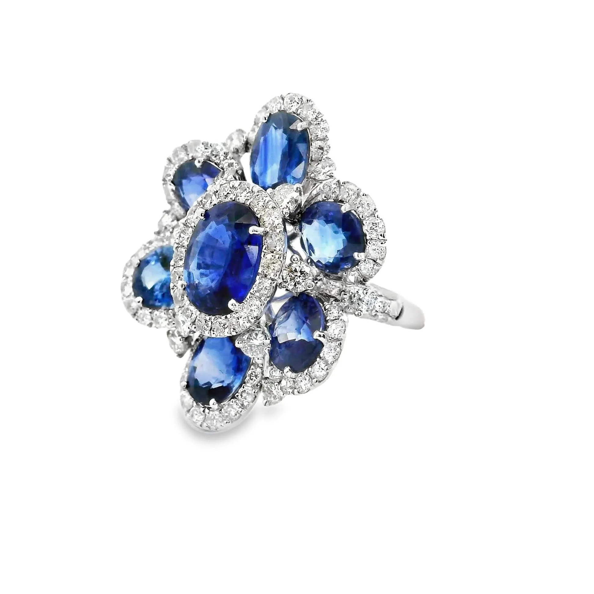 Sapphire Diamond 18k White Gold Flower Ring