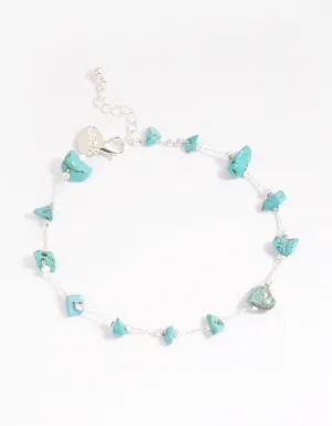 Silver Turquoise Dainty Chip Anklet