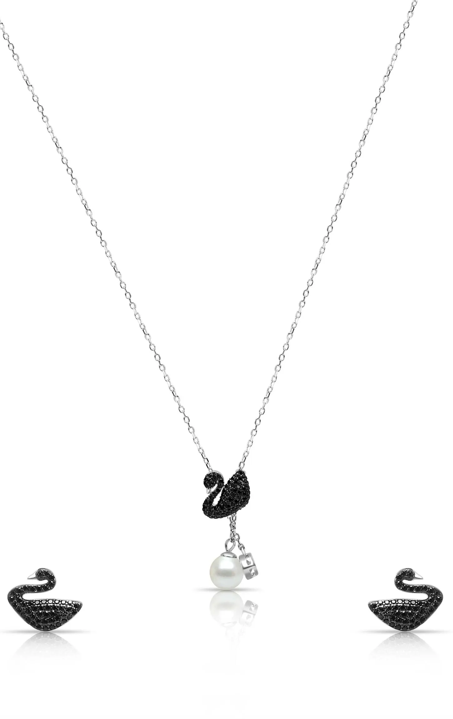 Solemn Black Swan Pendant Set Silver