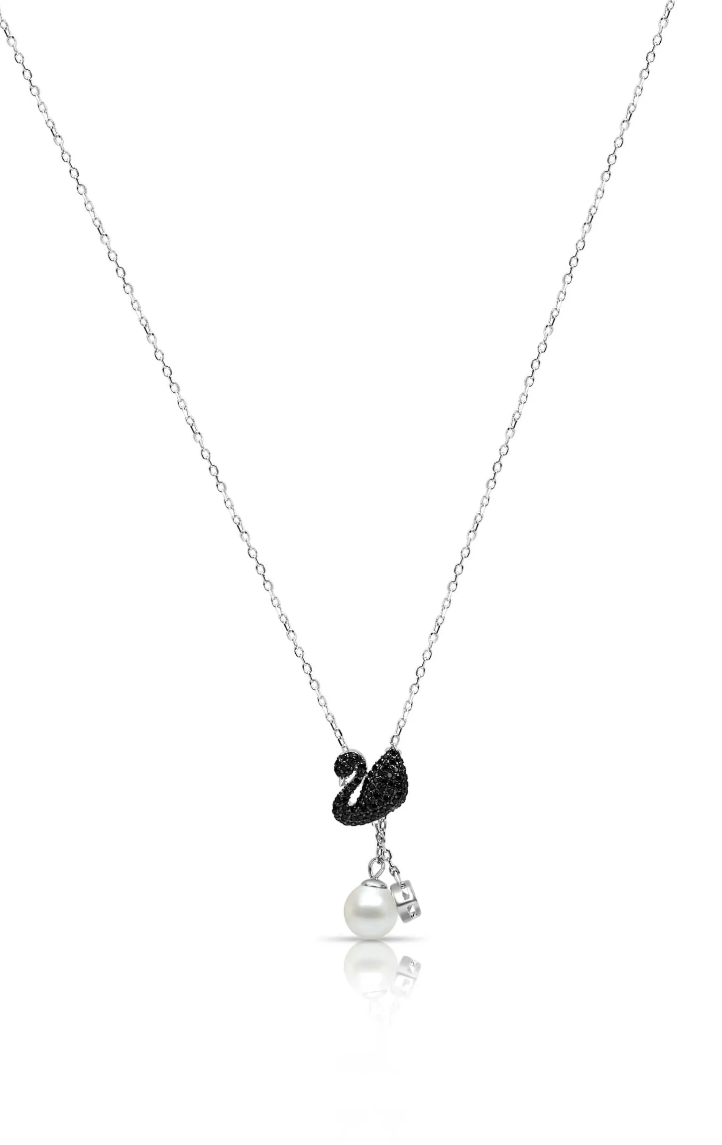 Solemn Black Swan Pendant Set Silver