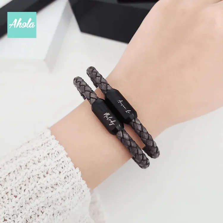 SP067 吸磁刻字真皮手繩 Stainless Steel Engraved Leather Bracelet