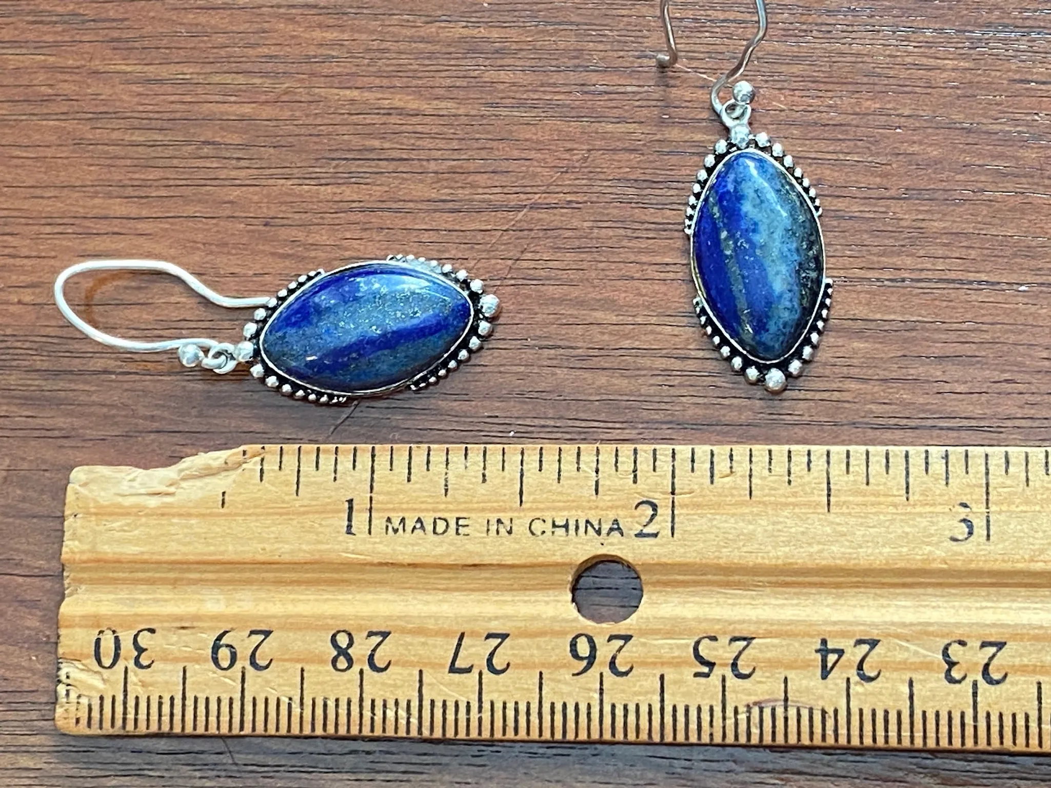 Sterling Silver 925 Blue Lapis Tree Design French Hook Dangly Drop Earrings