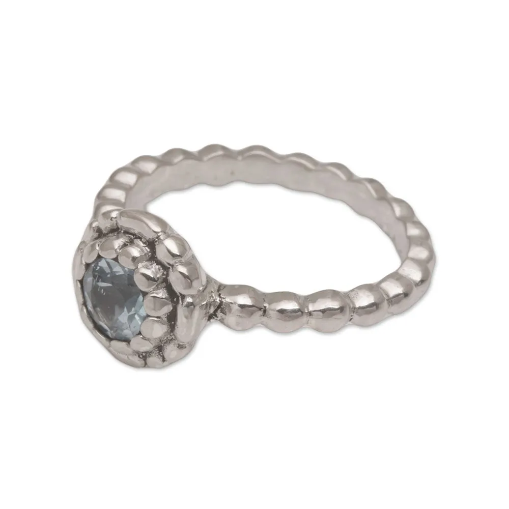 Sterling Silver and Blue Topaz Flower Ring from Bali - Pretty Posy | NOVICA