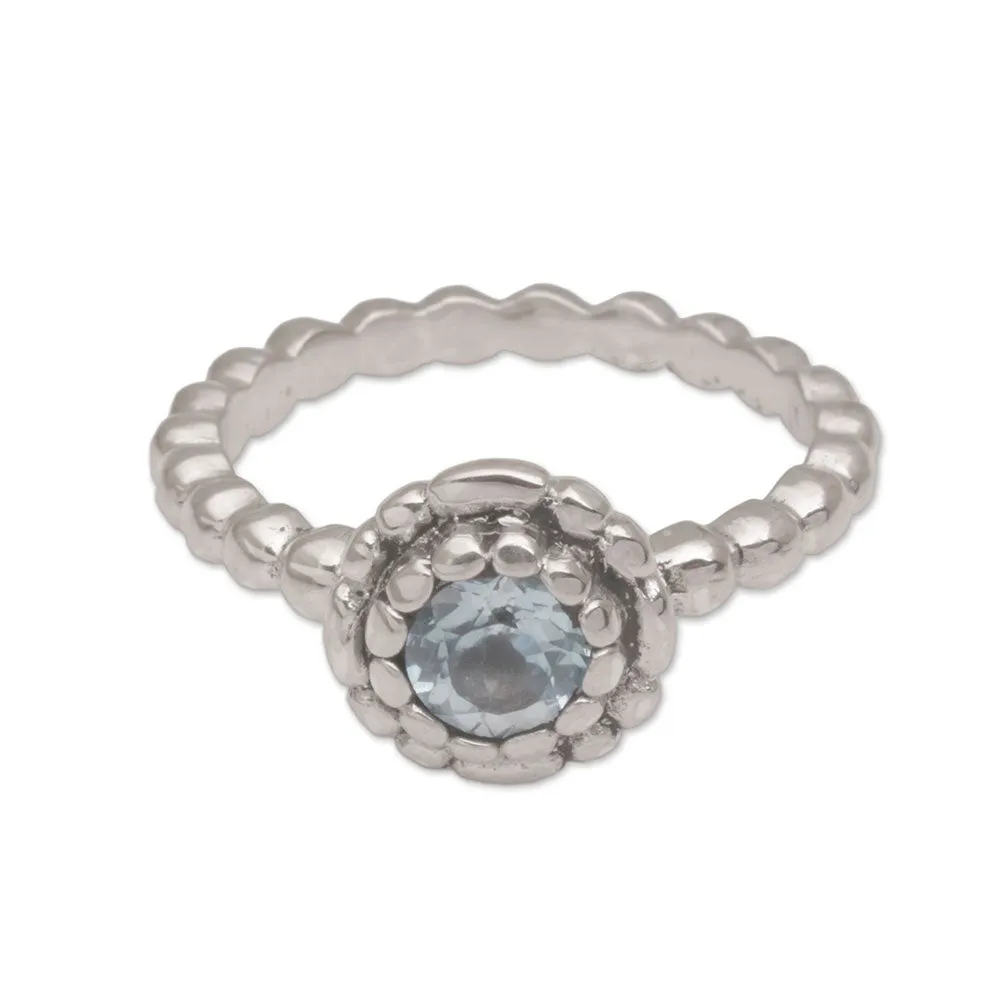 Sterling Silver and Blue Topaz Flower Ring from Bali - Pretty Posy | NOVICA