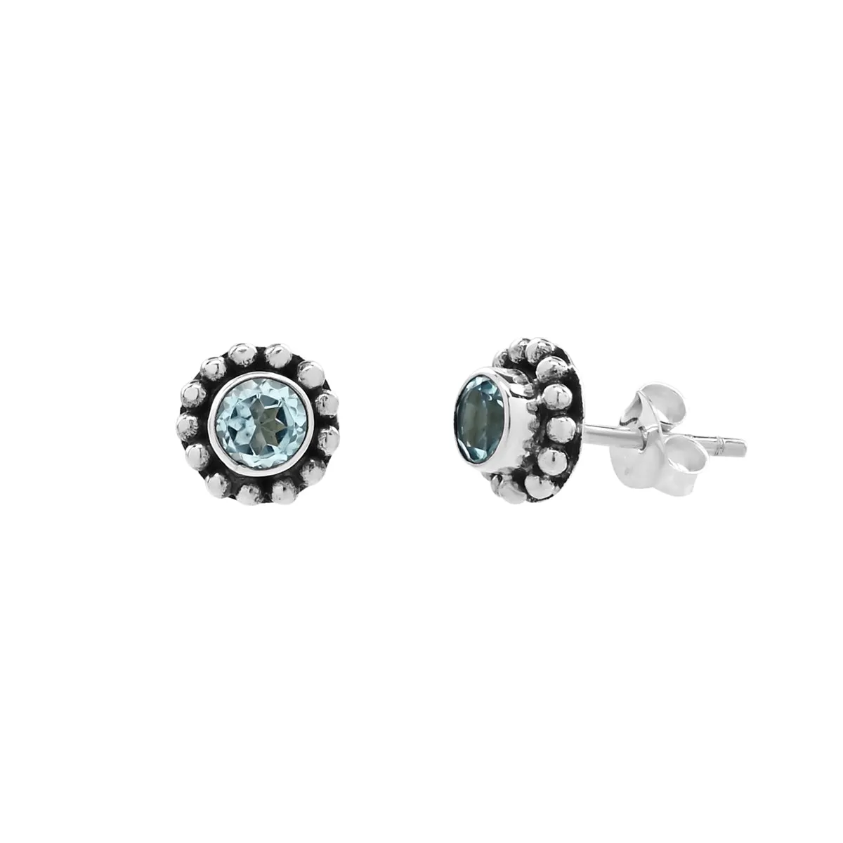 Sterling Silver Gemstone Flower Stud