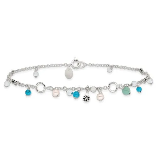 Sterling Silver Turquoise & Cultured Pearl Anklet