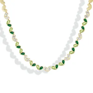 Sweetheart Tennis Necklace Diamond Peridot & Emerald