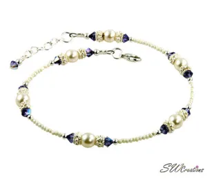 Tanzanite Cream Rose Crystal Beaded Anklet