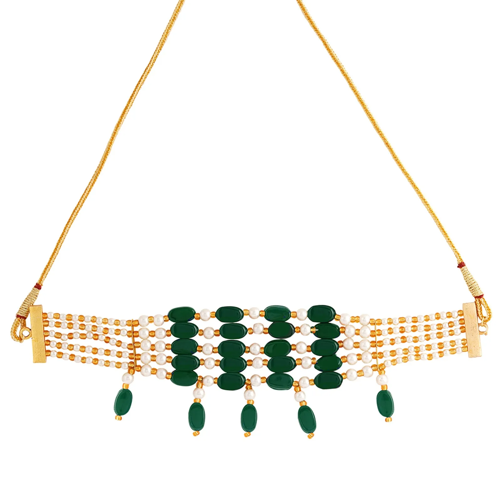 Teejh Alpa Green And White Bead Stacked Necklace