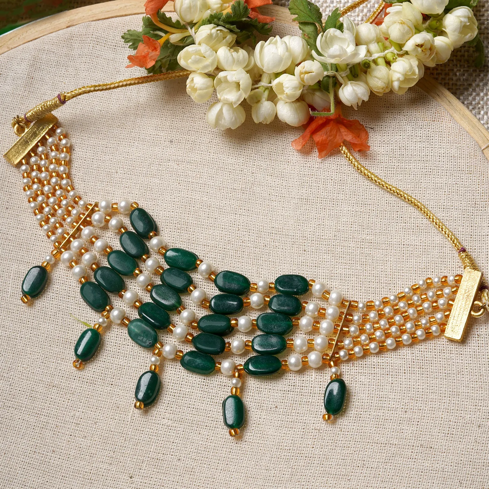 Teejh Alpa Green And White Bead Stacked Necklace