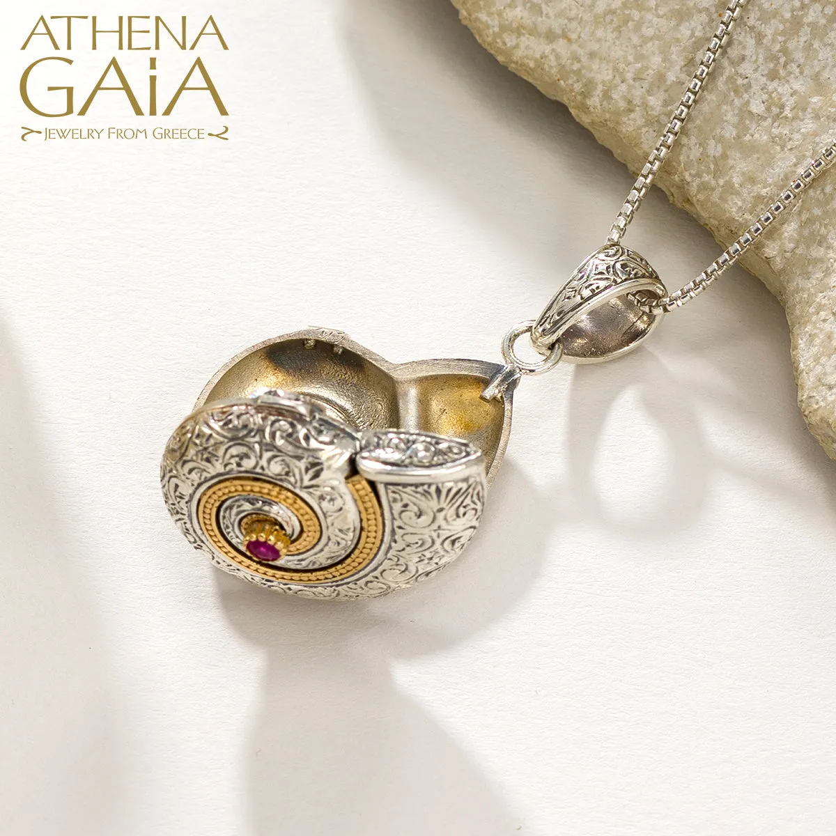 Thalassa Sea Snail Locket with Stone