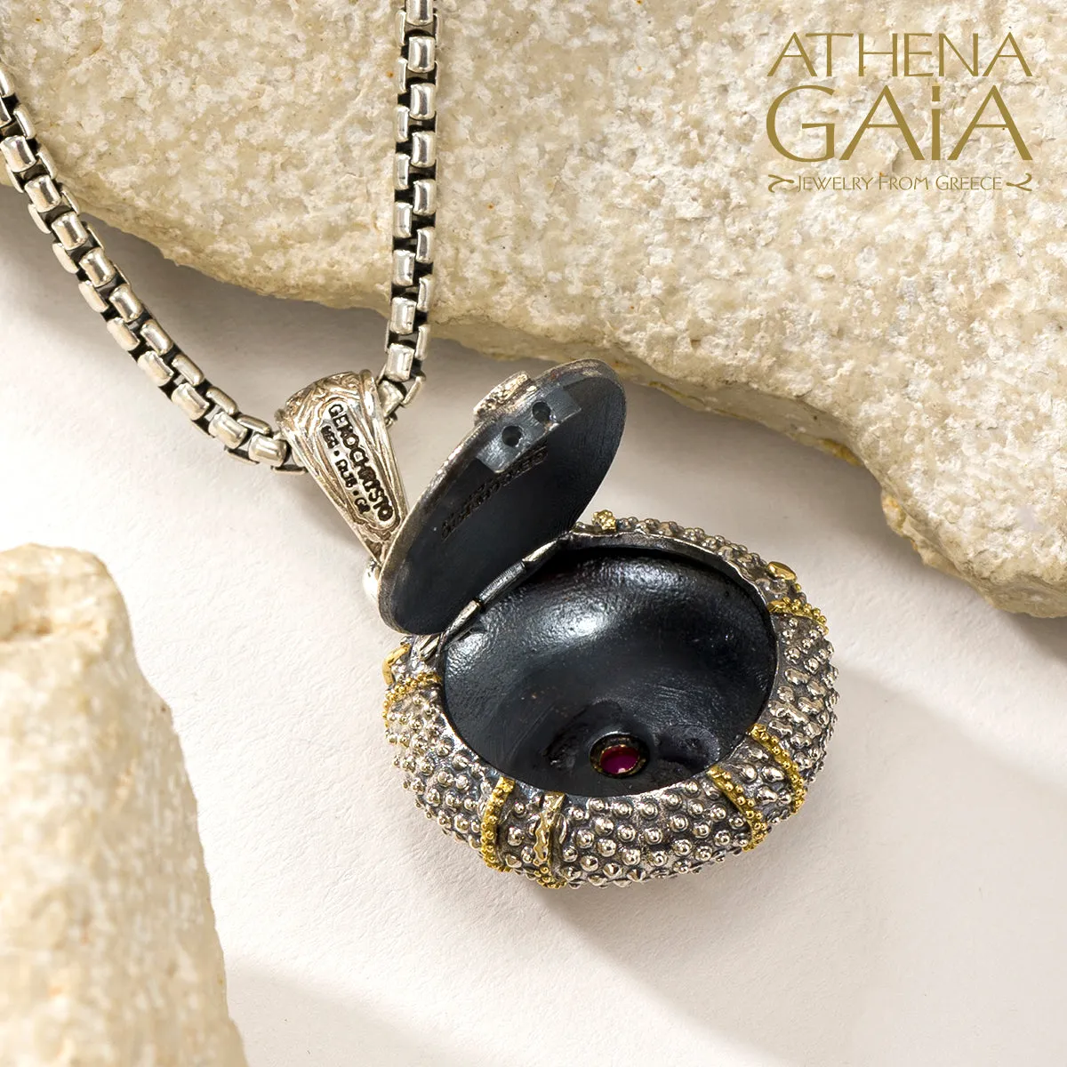 Thalassa Sea Urchin Skeleton Locket with Stone