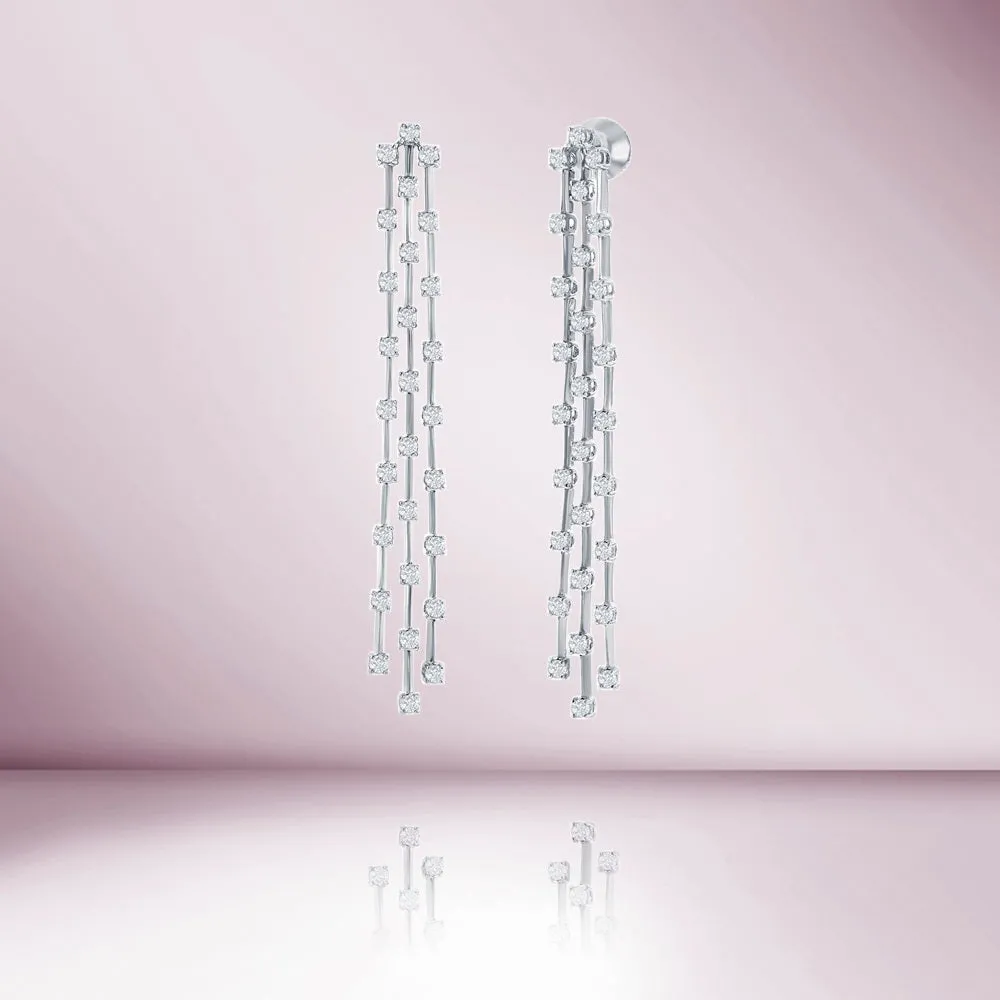 Triple Line Drop Diamond Earrings (2.00 ct.) in 14K Gold