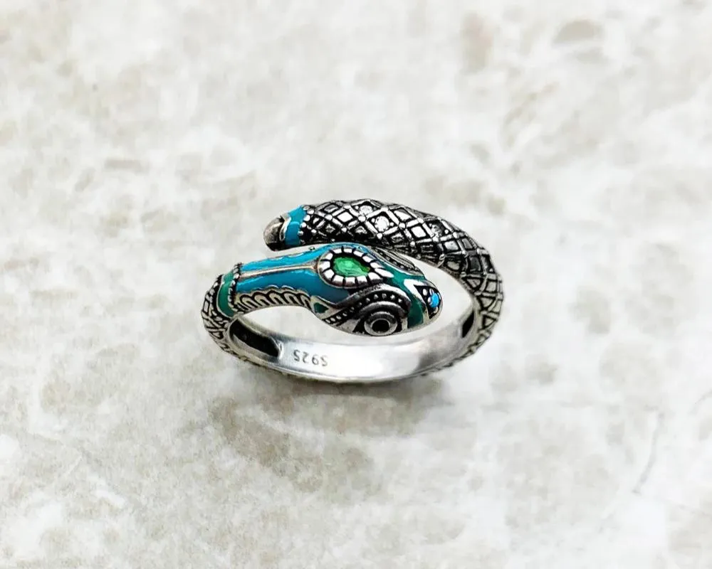 Tropical Mystic Snake Ring - 925 Sterling Silver Boho Jewelry