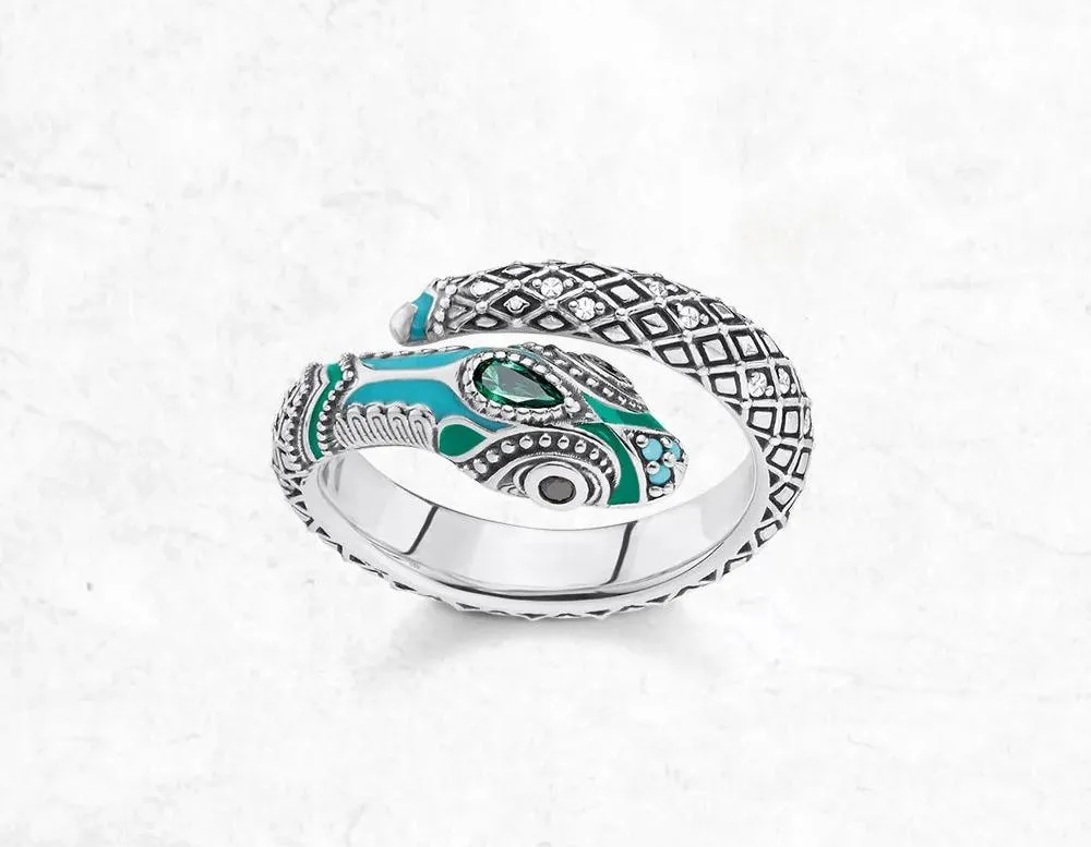 Tropical Mystic Snake Ring - 925 Sterling Silver Boho Jewelry