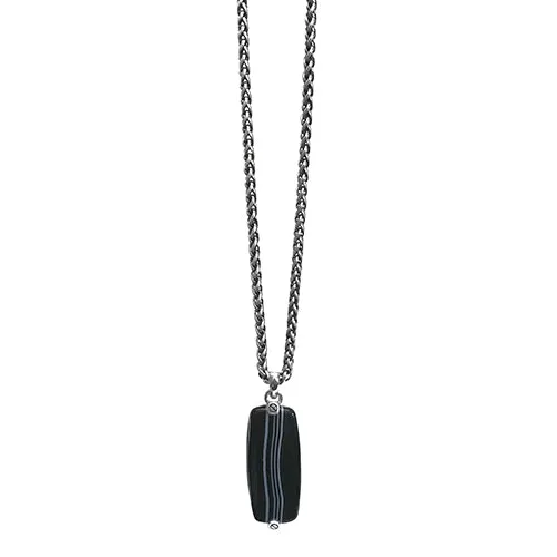 Tuxedo Agate Gemstone Tag Sterling Silver Pendant Necklace