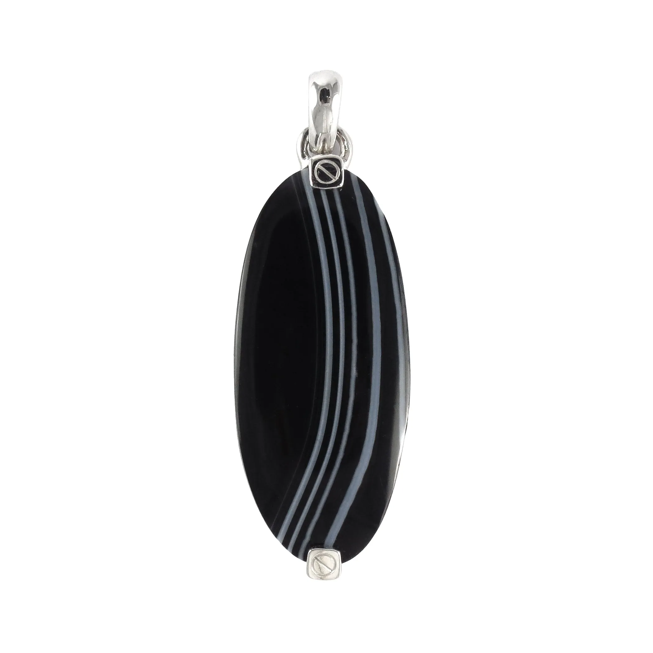 Tuxedo Agate Gemstone Tag Sterling Silver Pendant Necklace