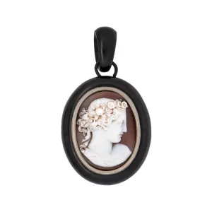 Victorian Sterling Silver Carved Jet Shell Cameo Pendant