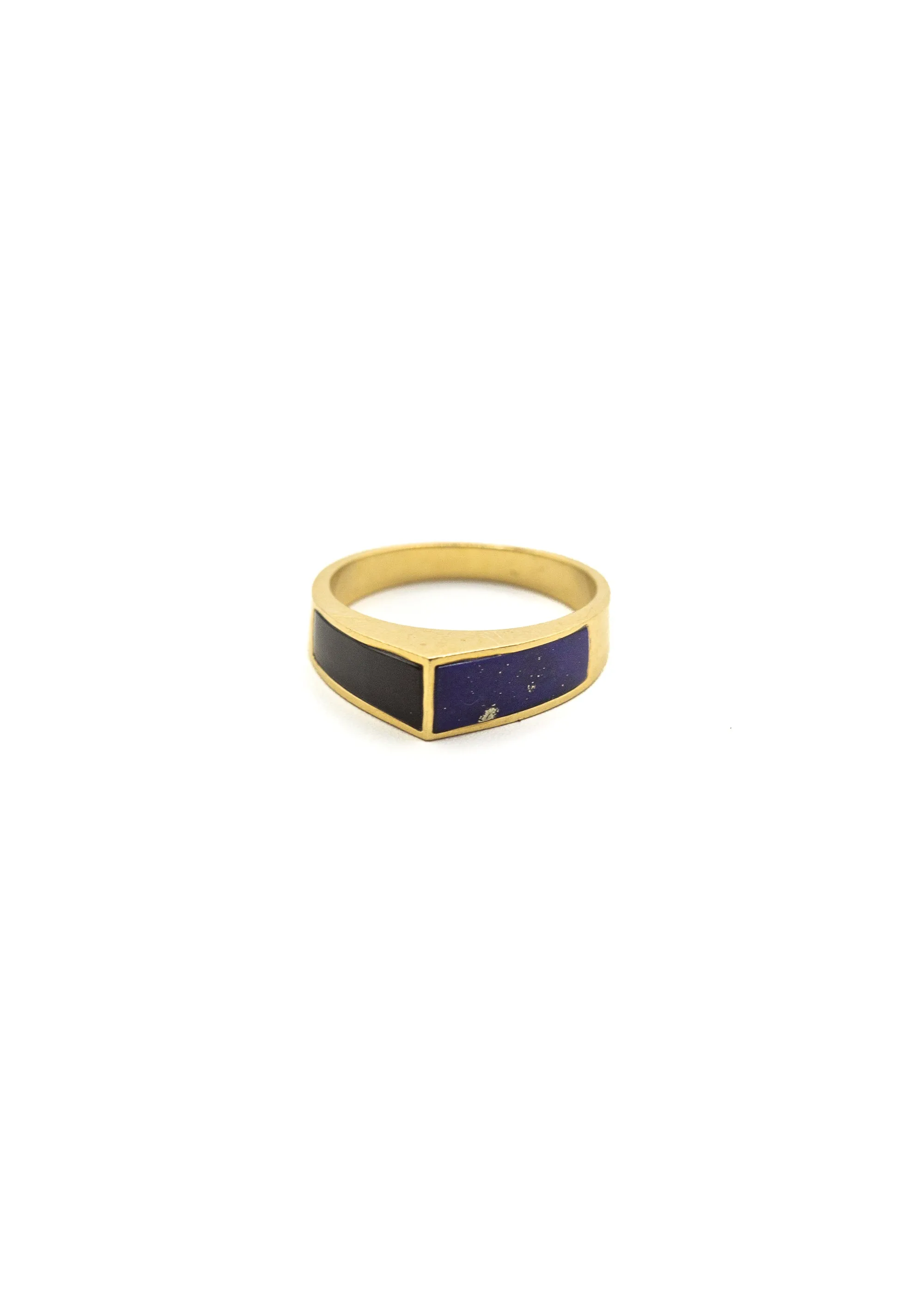 Vintage 1980's 14k Gold, Onyx, and Lapis Ring