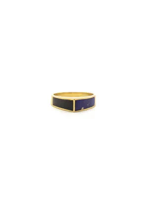 Vintage 1980's 14k Gold, Onyx, and Lapis Ring