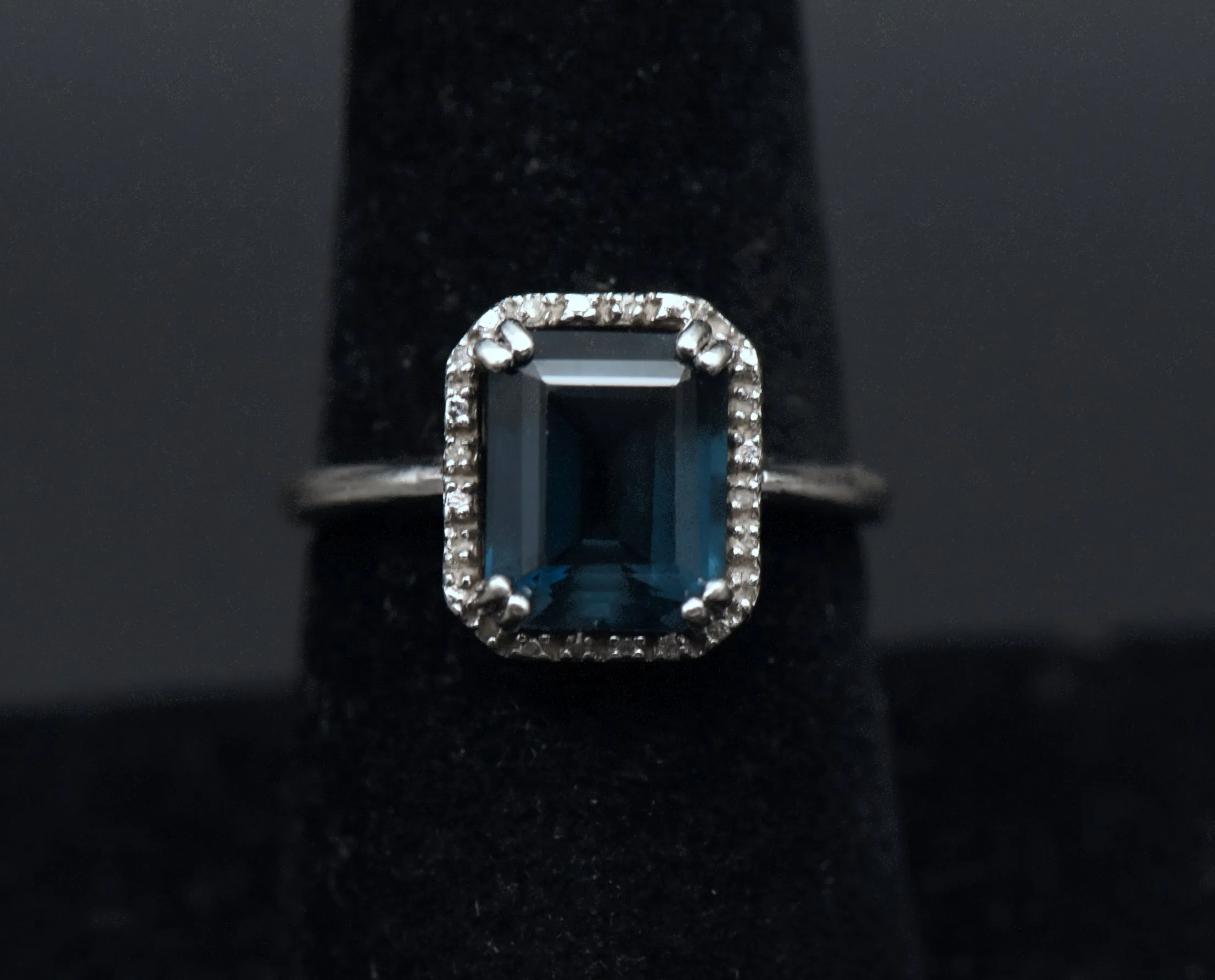 Vintage Blue Topaz and Diamonds Sterling Silver Ring - Size 8