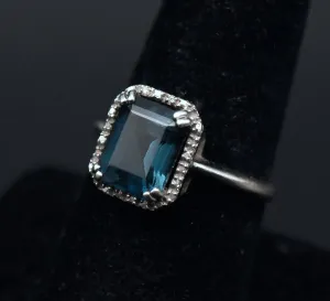 Vintage Blue Topaz and Diamonds Sterling Silver Ring - Size 8