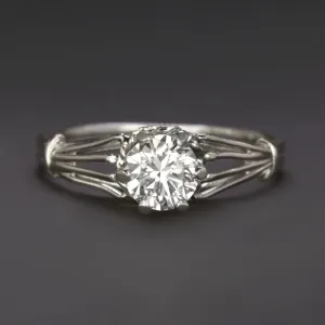 VINTAGE DIAMOND ENGAGEMENT RING PLATINUM SOLITAIRE RETRO ROUND CUT 0.70ct F-G VS