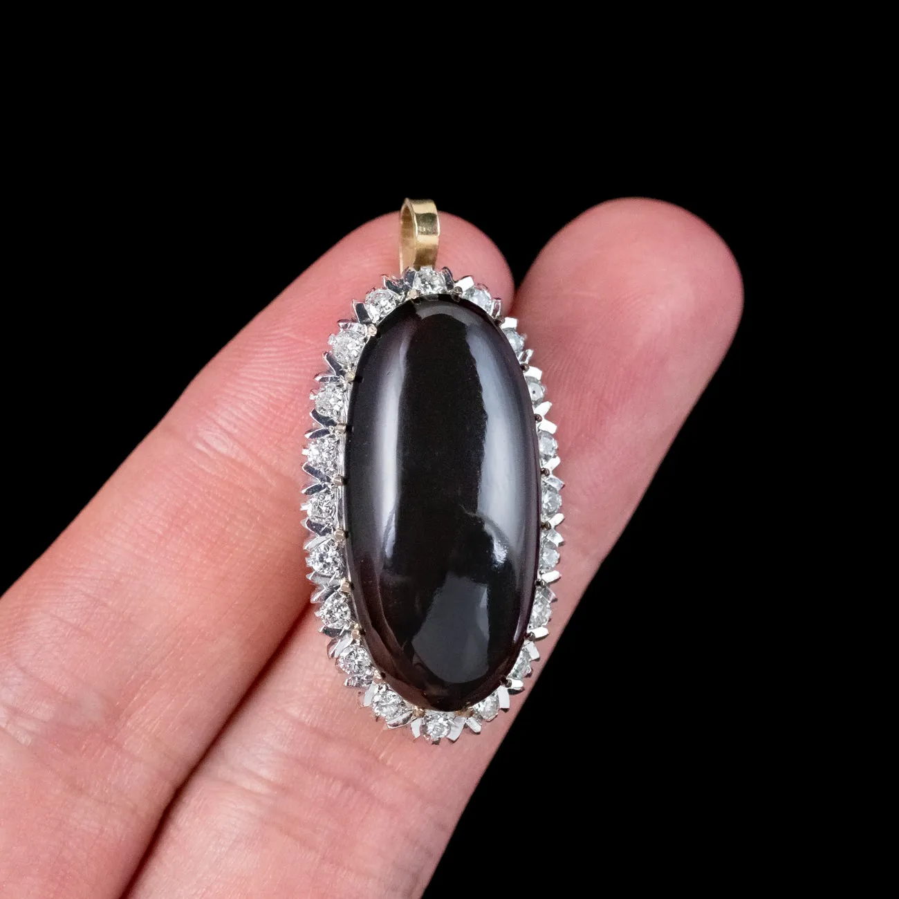 Vintage Garnet Diamond Pendant 15ct Cabochon Garnet Dated 1976