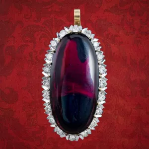 Vintage Garnet Diamond Pendant 15ct Cabochon Garnet Dated 1976