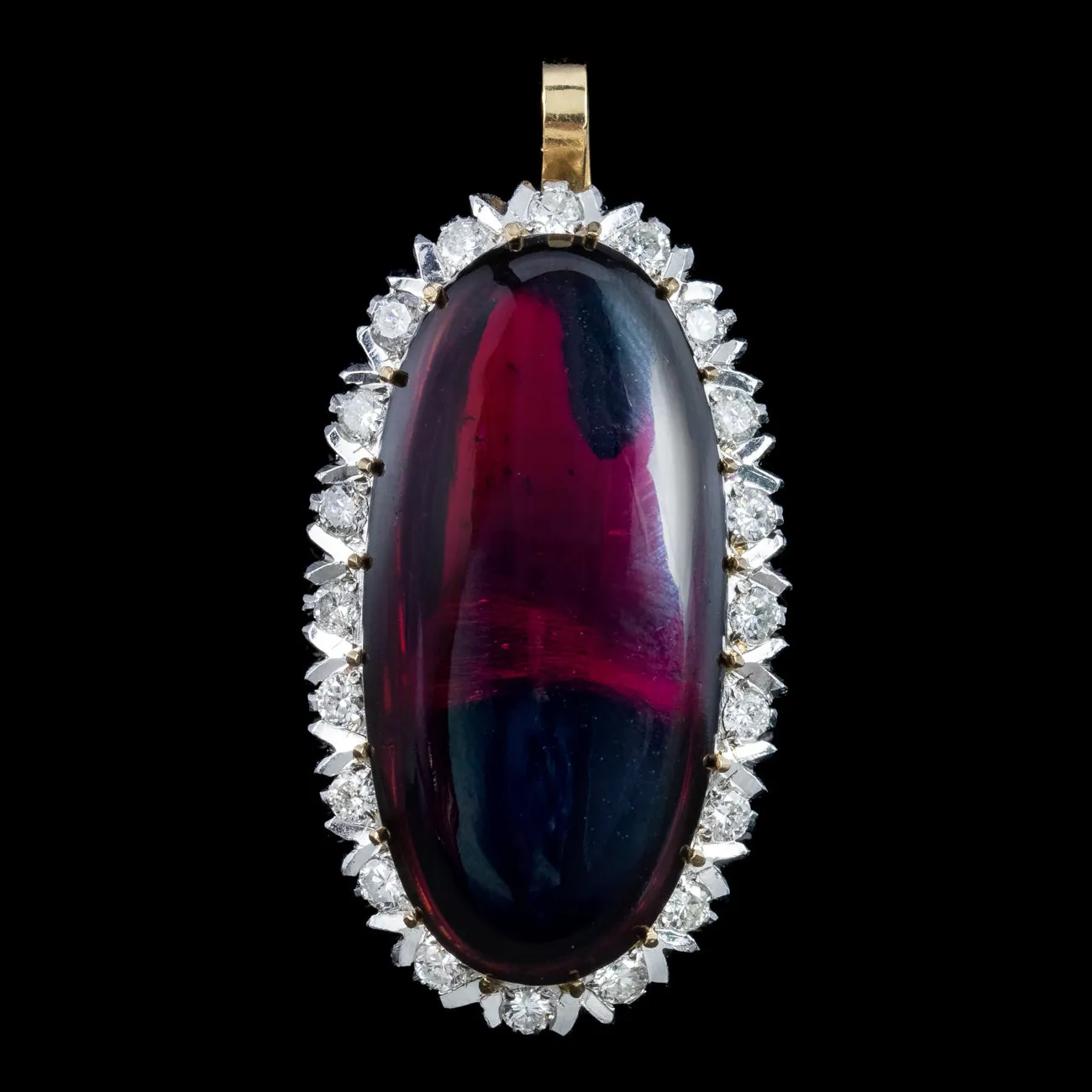 Vintage Garnet Diamond Pendant 15ct Cabochon Garnet Dated 1976