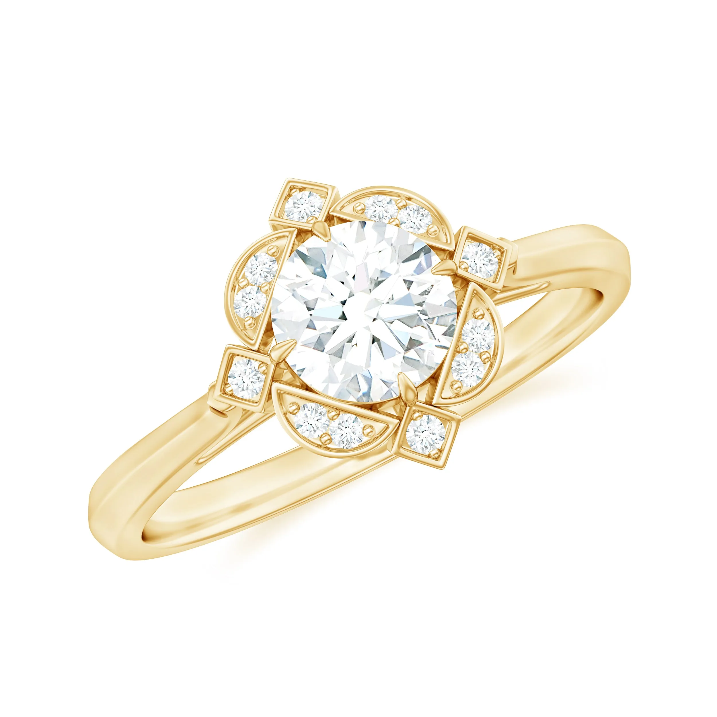 Vintage Inspired Zircon Engagement Ring in Gold