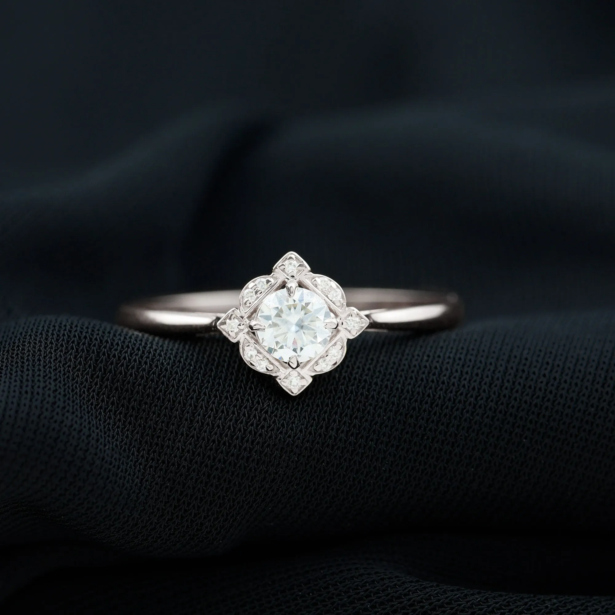 Vintage Inspired Zircon Engagement Ring in Gold