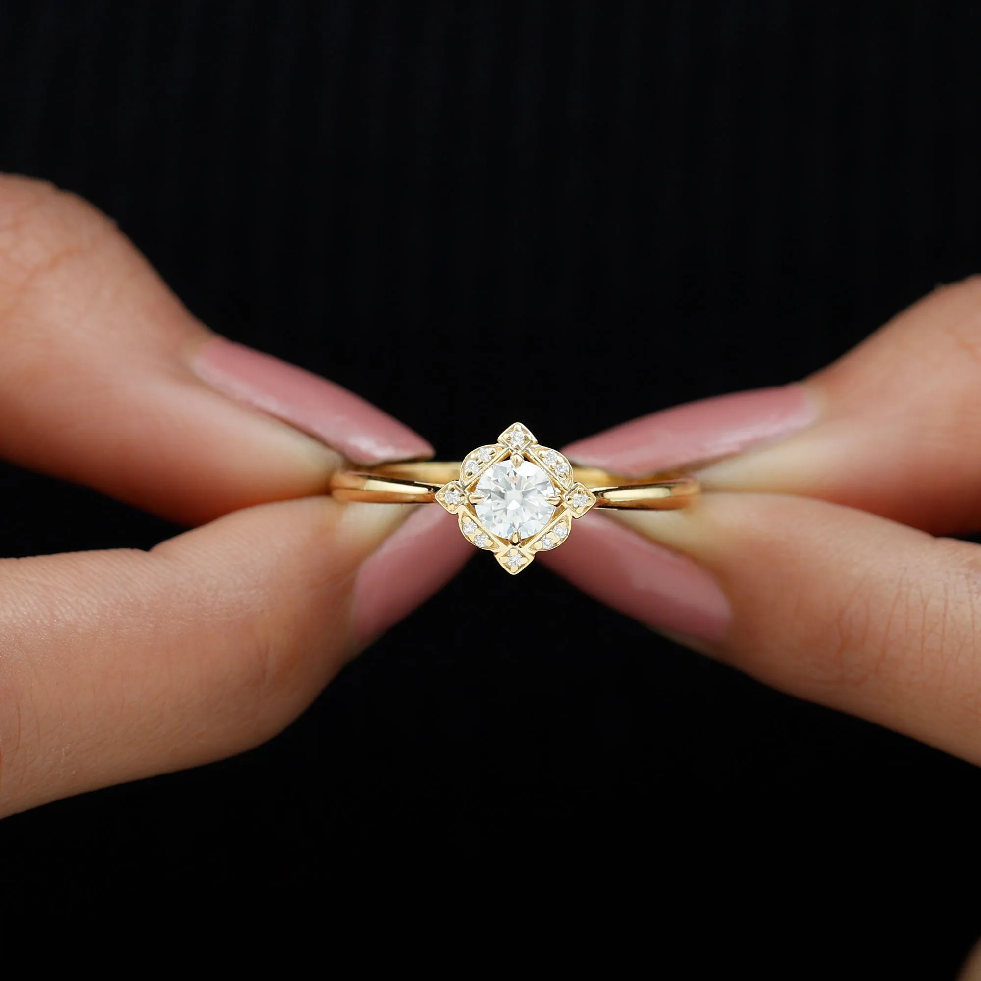 Vintage Inspired Zircon Engagement Ring in Gold